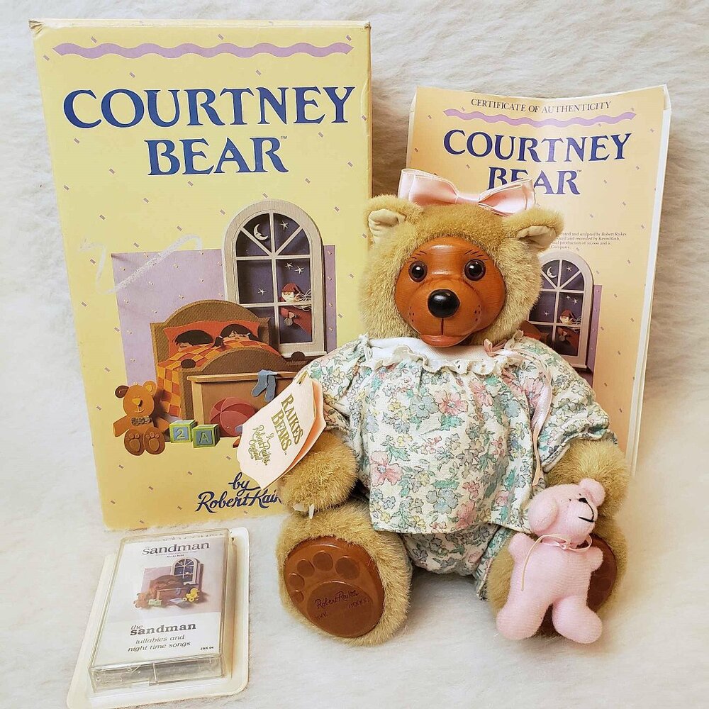 1990 LIMITED EDITION Raikes Courtney Bear - Wooden Carved Face w/ Music Cassette